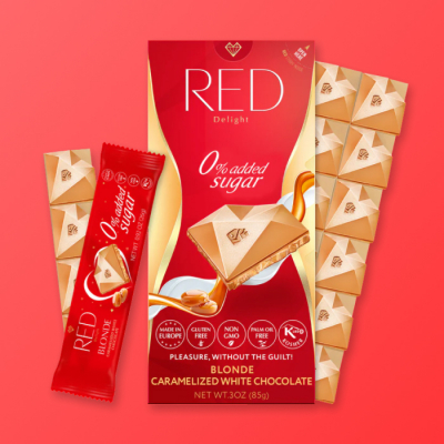 RED - BÍLÁ MLÉČNÁ ČOKOLÁDA S KARAMELEM 26 g