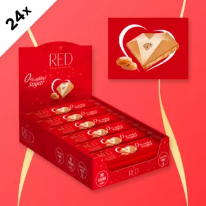 RED - BÍLÁ MLÉČNÁ ČOKOLÁDA S KARAMELEM 26 g - karton (24 ks)