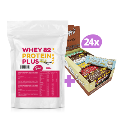 Gam´s pack WHEY 82 Protein Plus Vanilka 1000g + 24 ks/50g mix kartón proteínových tyčiniek
