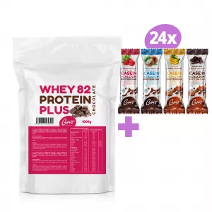 Gam´s pack WHEY 82 Protein Plus Čokoláda 1000g + 24 ks/40g mix kartón kazeínových tyčiniek
