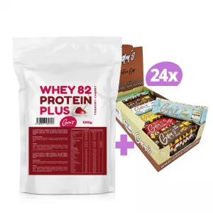 Gam´s pack WHEY 82 Protein Plus Višňa-Jogurt 1000g + 24 ks/50g mix kartón proteínových tyčiniek
