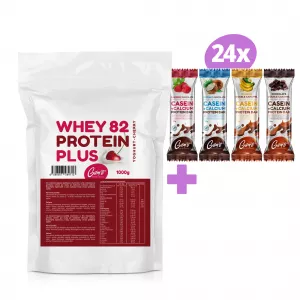 Gam´s pack WHEY 82 Protein Plus Višňa-Jogurt 1000g + 24 ks/40g mix kartón kazeinových tyčiniek