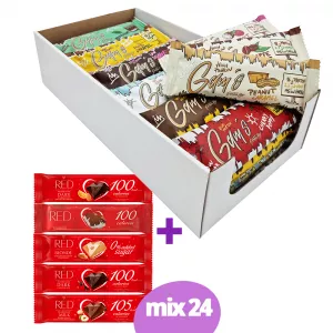  Gam´s proteinová tyčinka s kolagenem 50g - mix karton 24ks -RED- čokoláda 26g/ mix karton 24ks