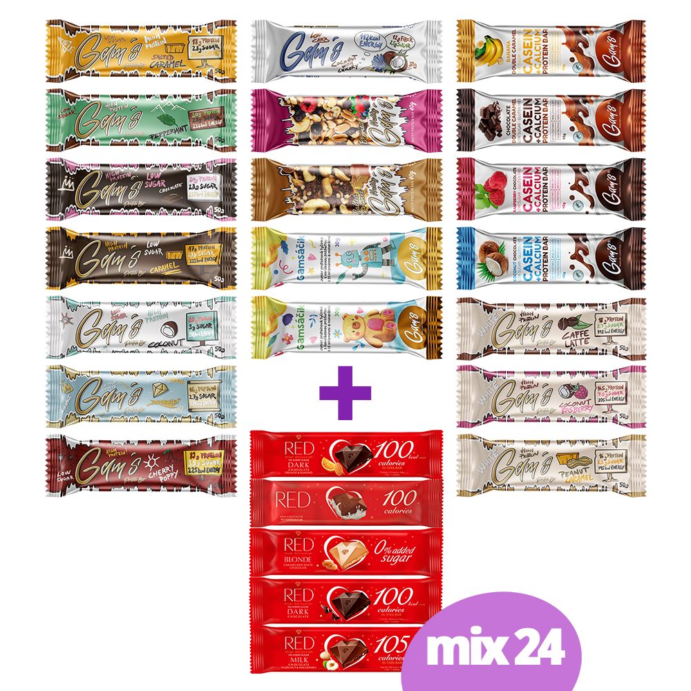E-shop Gam´s 18 pack -RED- čokoláda 26g/ mix kartón 24ks