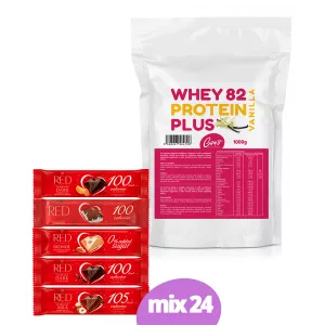 Gam´s pack WHEY 82 Protein Plus Vanilka 1000g +RED- čokoláda 26g/ mix karton 24ks