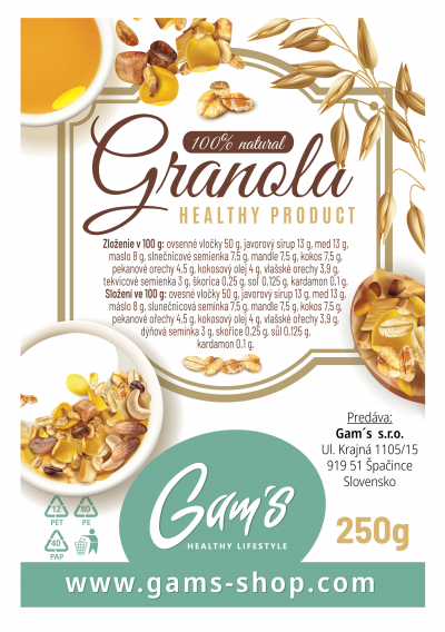 Gam ´s Proteinová Granola s orechami medom a javorovým sirupom 250g