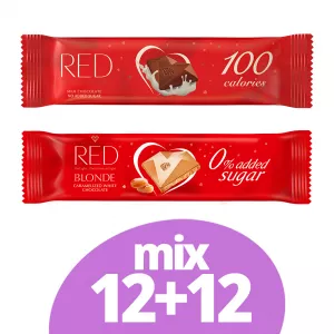 RED- čokoláda 26g/ mix kartón mliečna + s karamelom 24ks