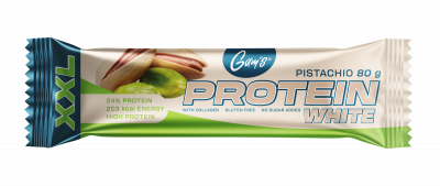 Gam ´s proteinová tyčinka s pistáciovými orieškami a pastou s pistáciovou príchuťou v bielej poleve 80g - LIMITOVANÁ EDÍCIA
