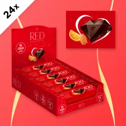 RED - HORKÁ ČOKOLÁDA S MANDĽAMI A POMARANČOVOU  PRÍCHUŤOU 26g - kartón (24ks)